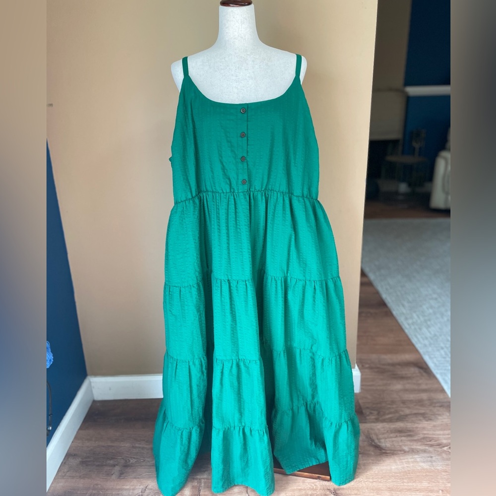 Torrid Womens Maxi Tiered Seersucker Dress Size 4X Green Tank Swing Dress Easy